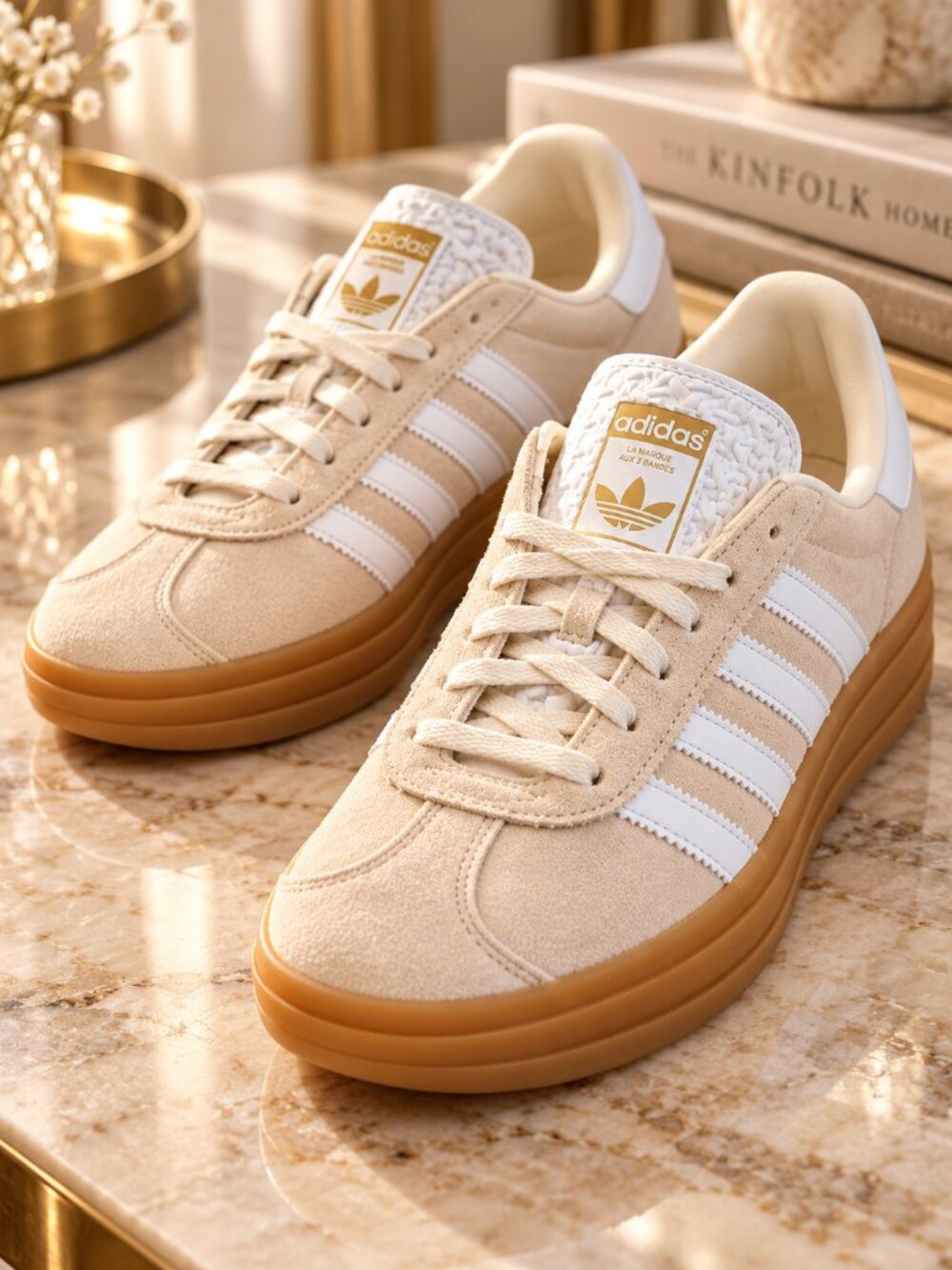 Adidas Gazelle Beige Suede White Gum Sole Platform Sneakers Women's US 5